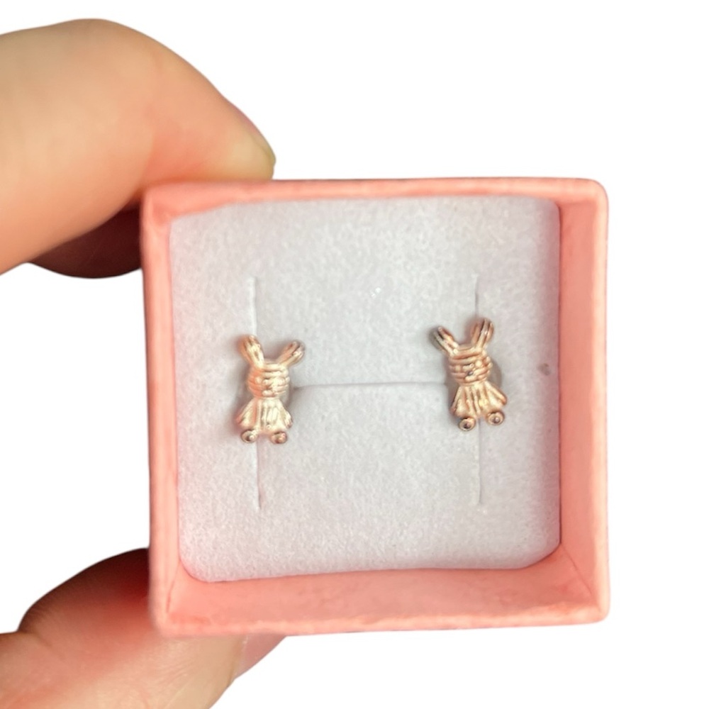 Gold Bunny Rabbit Dainty Minimalist Stud Post Earrings - Picture 6 of 8